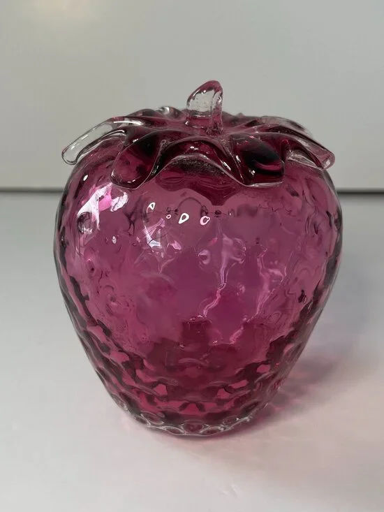 Strawberry Glass Paperweight Pink Desk Decor Stawberrycore Cottagecore Bohemian - Picture 2 of 7